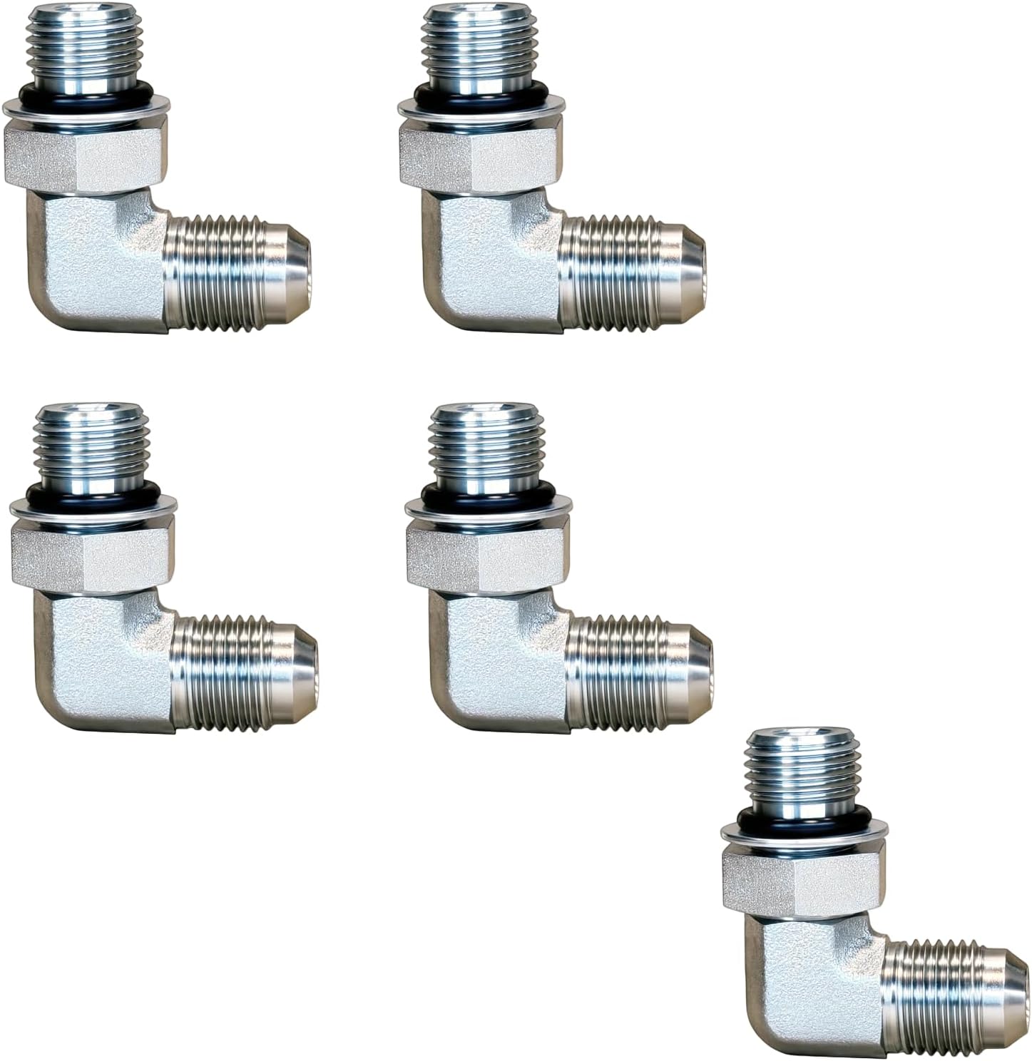 90 Degree Elbow JIC 37° Hydraulic Hose Fittings, 3/8" JIC Male x #6 SAE/ORB Male, with Protection Cover Hydraulic End Connectors, 5 Pack