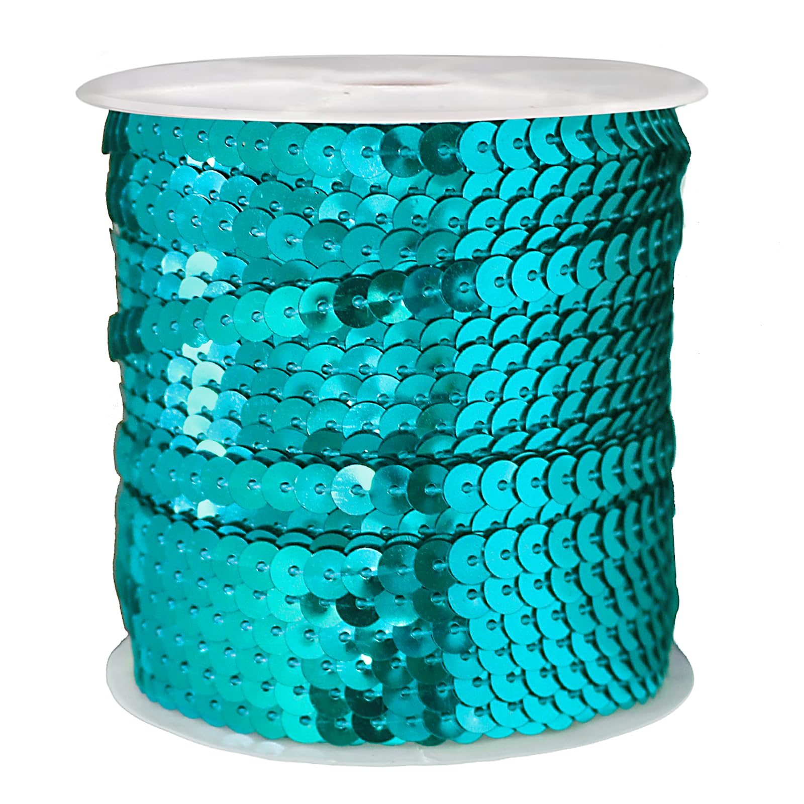 FQTANJU Blue 6mm Crafts Round Flat Sequin Strip Trim on Strings for Crafts, Fringe, and Sewing; 100 Yard Roll