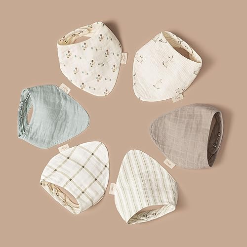 Vista 21 de Crane Baby Juego de baberos de muselina suave, ajustable y absorbente, estilo bandana para niños y niñas, río, 3 piezas, 18.5 x 9 pulgadas