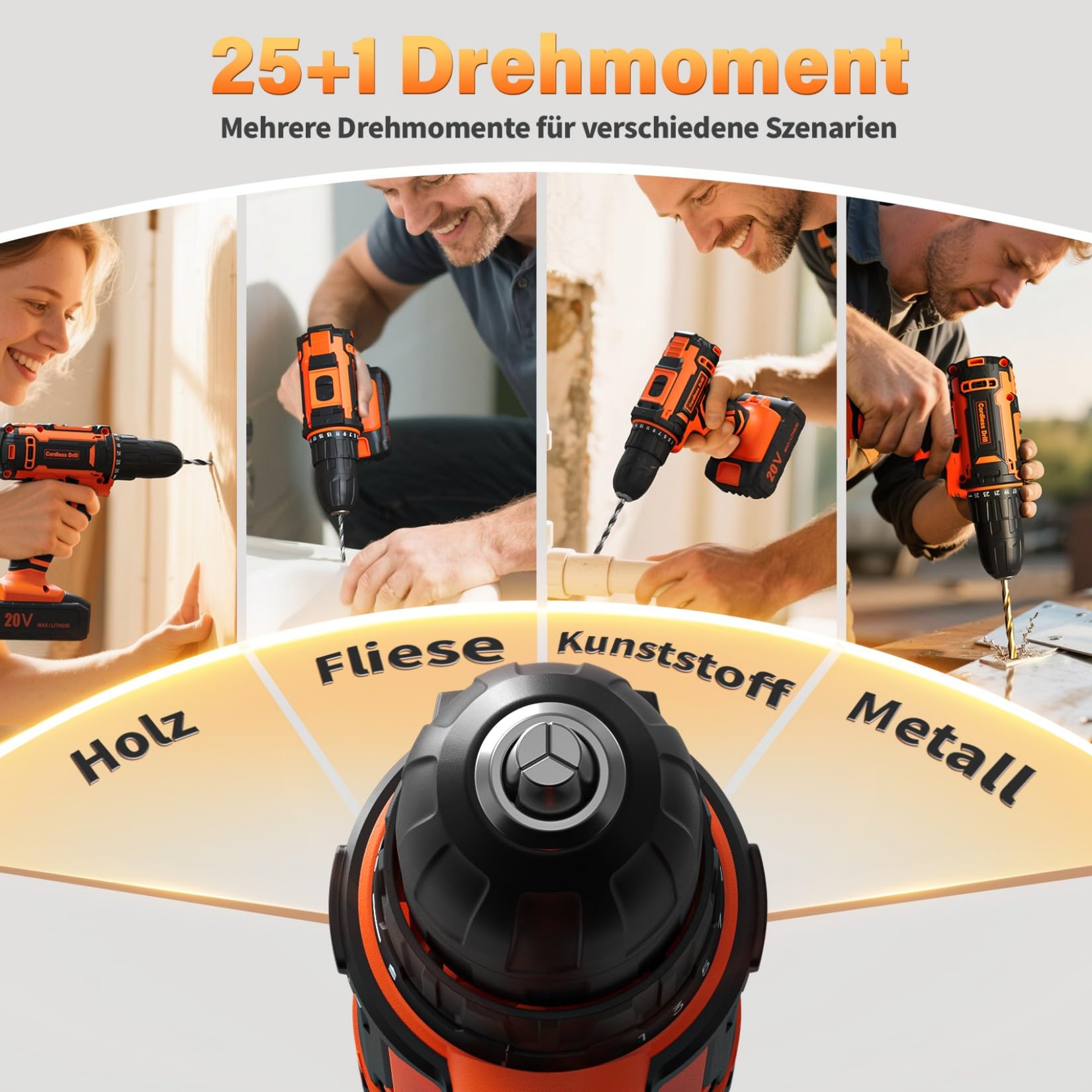Akkuschrauber mit 2 Akkus 2.0Ah, 20V Akku Bohrschrauber Set, 2-Gang Akku Bohrmaschine, 25+1 Drehmomentstufen Akkubohrer, 42Nm Max, 10mm Bohrfutter, 24 Teiliges, LED-Licht, Für Reparatur & DIY