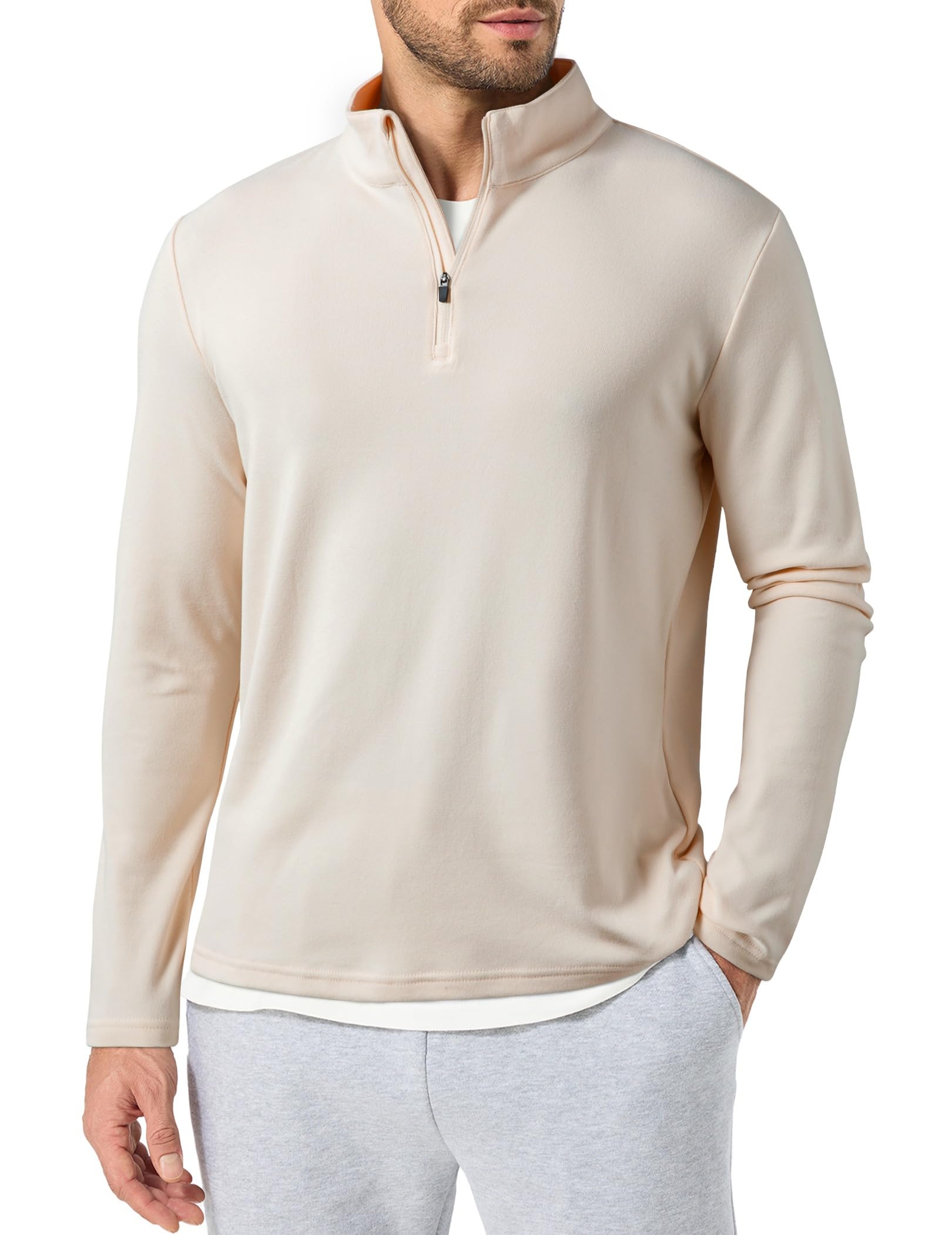 dokotoo men Men's Quarter Zip Pullover Fleece Lined Long Sleeve Solid Color Shirts 1/4 Half Zip Sweatshirts-picture-48