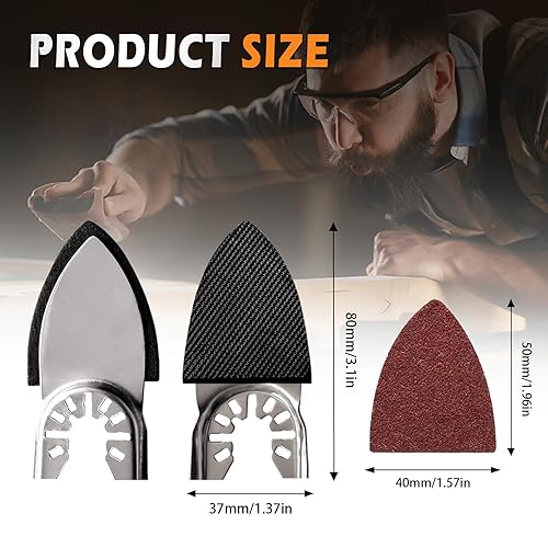 Miniatura 11 de Kit de 136 almohadillas de lijado oscilantes, contiene 6 almohadillas de lijado triangulares y 130 piezas de papel de lija multiherramienta, 60, 80