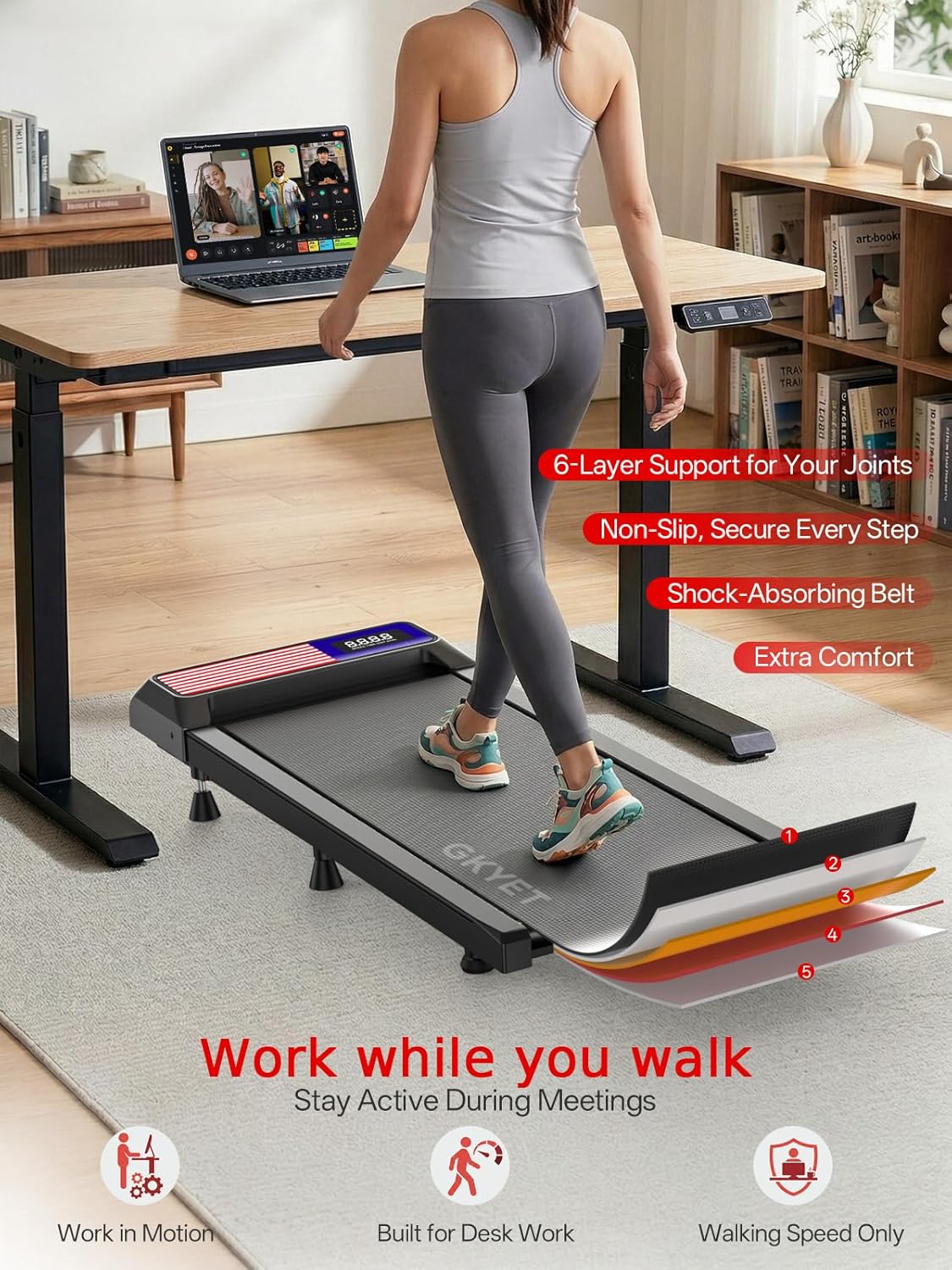 Walking Pad Treadmill with 8% Incline for Home, Under Desk Treadmill for Home Office, 2.5HP Quiet Portable Walking Mat, 265 lbs Capacity, Compact Treadmill for Small Spaces with 15" x 35.4" Belt