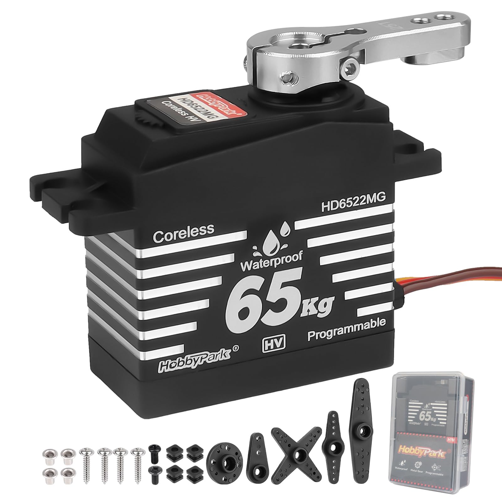 HobbyPark Servos a control remoto impermeables de alto par de 65 kg, motor sin núcleo, servo de dirección RC, engranajes de metal de tamaño estándar para coches RC de 1/8 1/10, camiones, Buggy