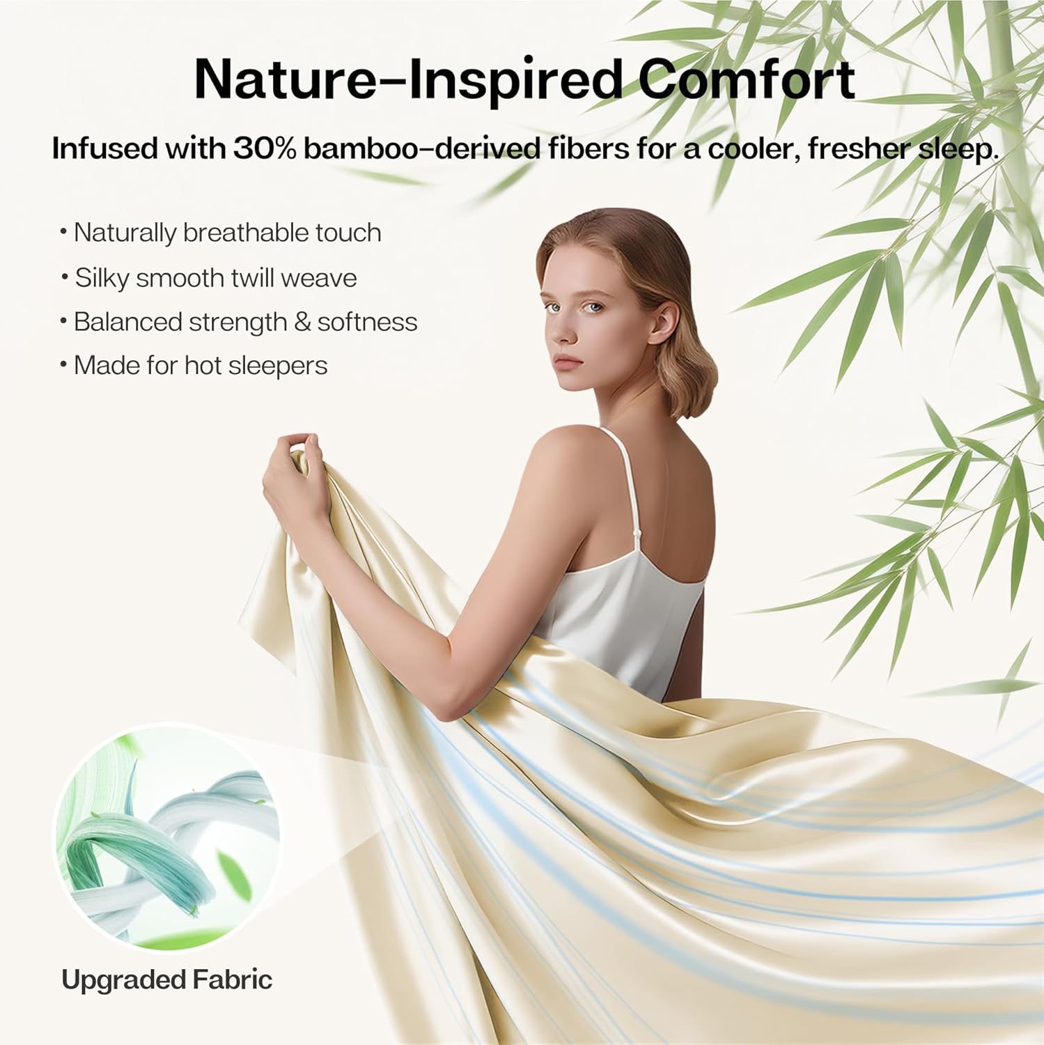 mr&hm full size bed sheets, 4-piece cooling sheets, rayon derived from bamboo & polyester blend, soft & silky, 15" deep pockets with elastic straps, hotel luxury for hot sleepers, cream cream full