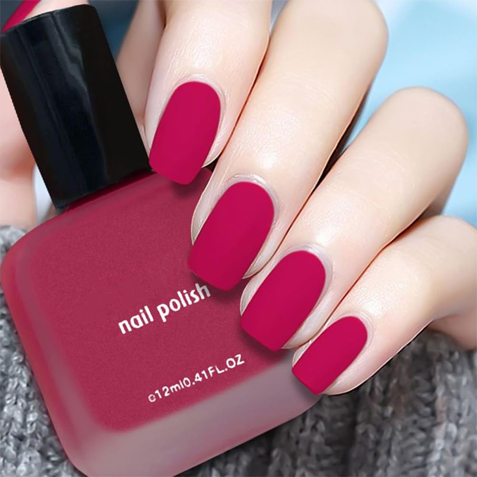 COSMOO 12ml Hot Pink Matte Nail Polish, Quick Dry Nail Lacquer for Nail Art Varnish, Mist Effect Matte Finish Velvet Nail Polish, 0.41 fl oz (Hot Pink