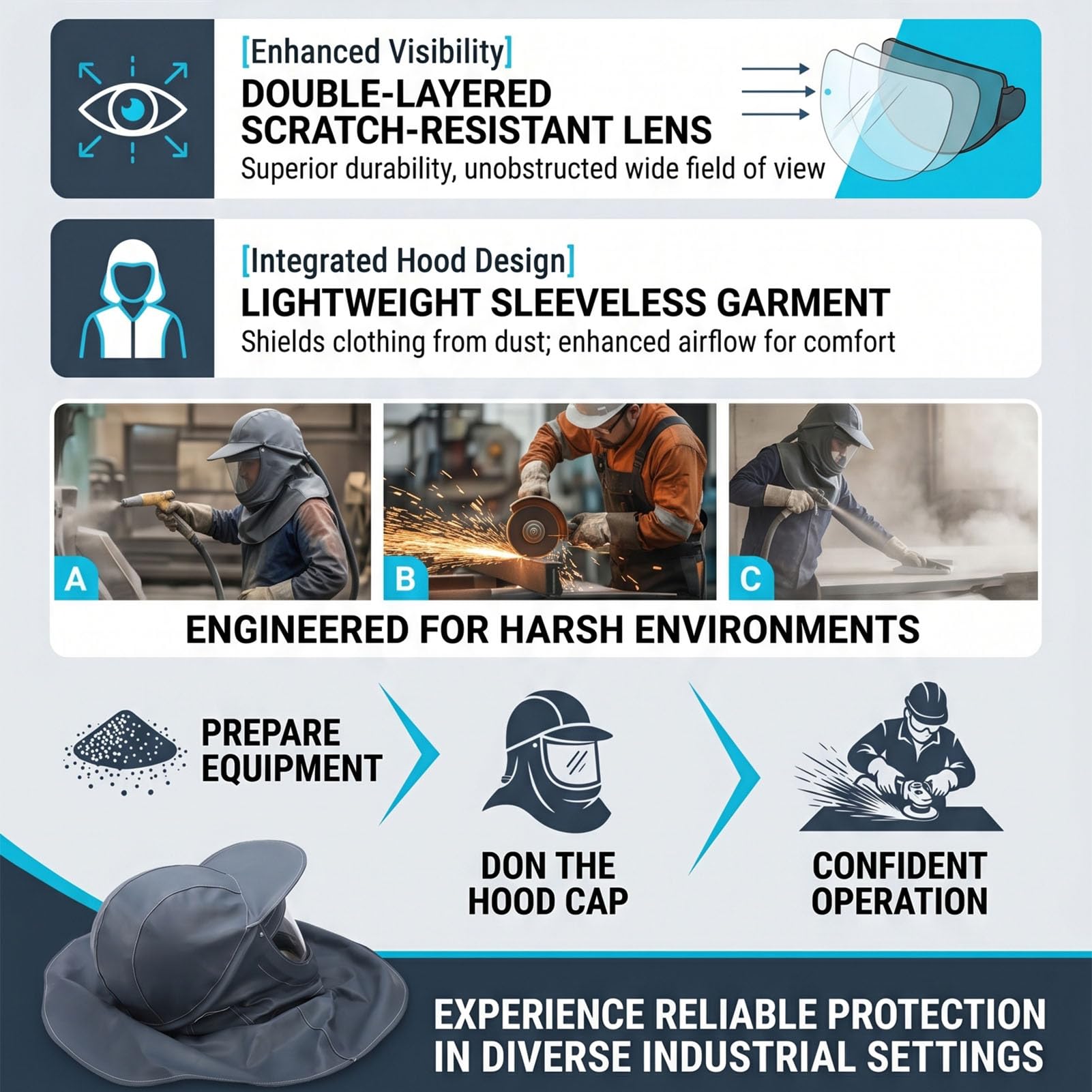 Casque de Sablage avec Visière, équipement de Protection Léger et Durable