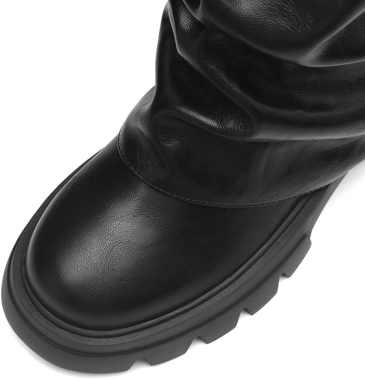 Womens Mid-Calf Boots Fold Over Round Toe Chunky Sole Comfortable Fashionable Footwear for Everyday Wear Stylish Fall and Winter Boots