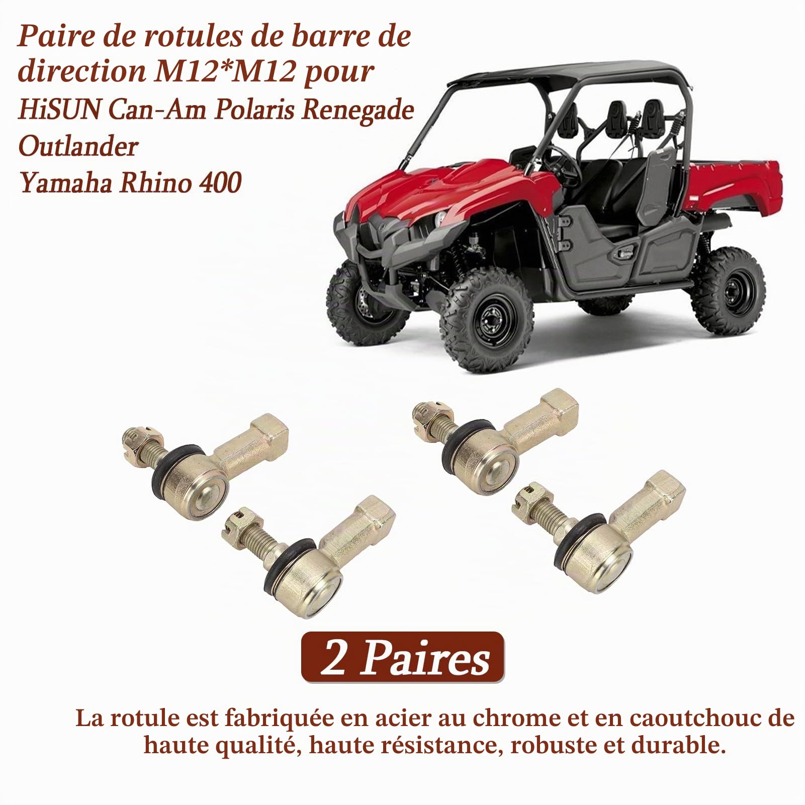 Rotule de Direction, Kit d'extrémité de biellette de direction, jeu de rotules de direction M12, remplacement en acier chromé pour Can-Am Outlander 1000 500 570 650 800R L 450 (2 Paires)