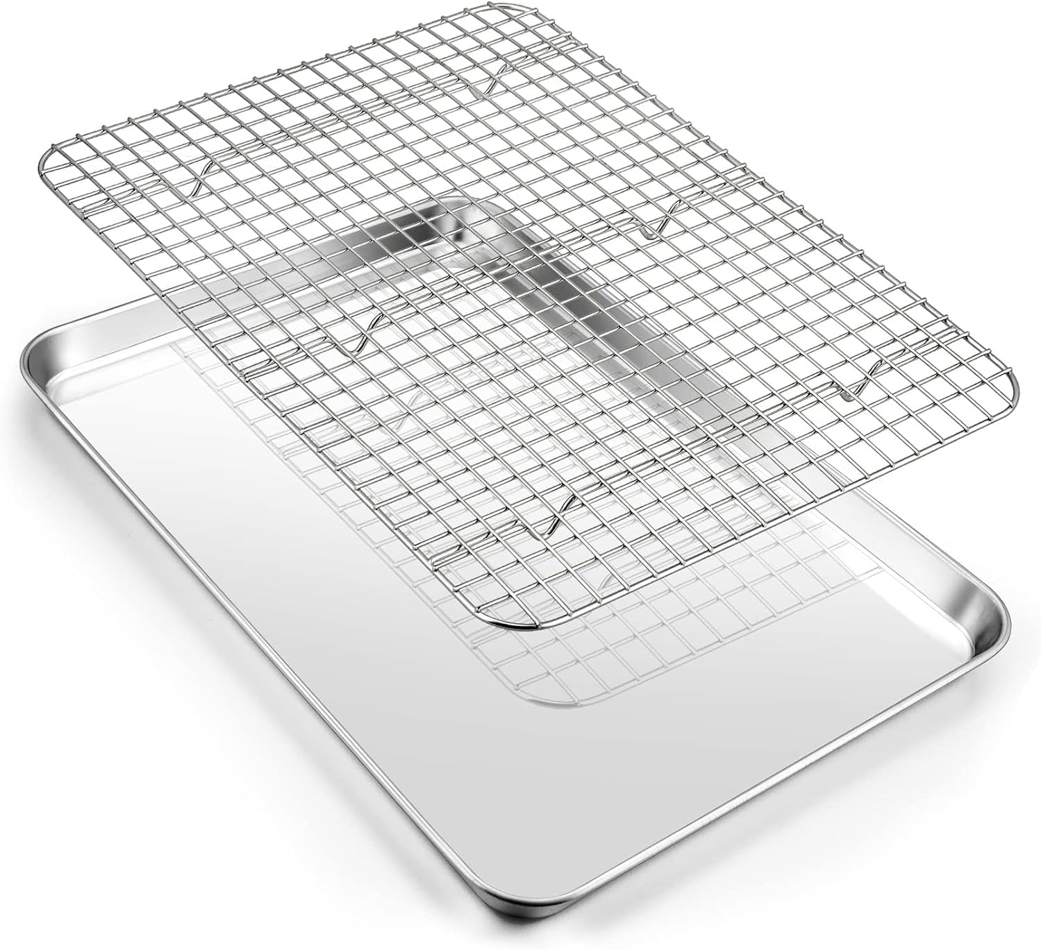 16 Inch Baking Pan with Rack Set, Stainless Steel Oven Sheet Pan Tray with Cooling Rack, For Cookies, Bacons, Meat, Non-toxic & Heavy Duty, Rust-free & Dishwasher Safe - 1 Pan & 1 Rack (40.5*30.5cm)
