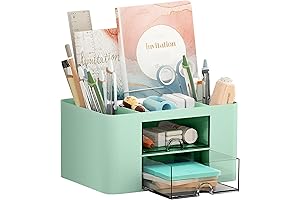 Marbrasse Desk Organizer with 2 Drawers, Multi-Functional Desk Pen Holder with 5...