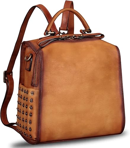 Mochila de cuero genuino para mujer, mochila convertible para mujer, mochila cruzada casual, bolsa de hombro, bolso de mano, Marrón, Mochilas Daypack