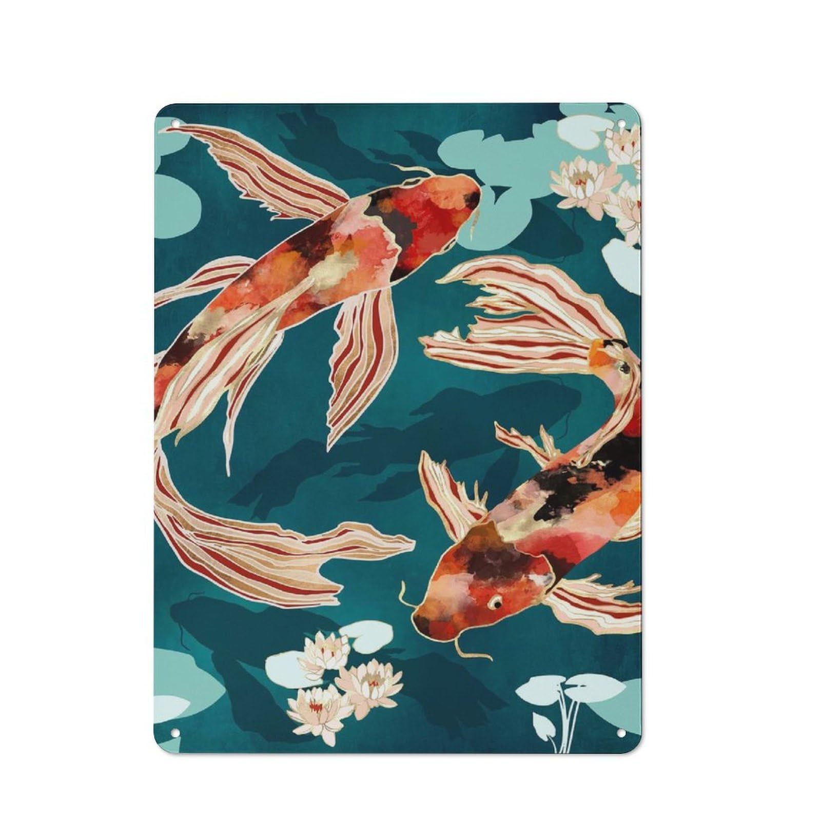 Junmoney Style-19 Metal Plaque With Metallic Koi Vii Design 40X30cm, Country Style Cafe Wall Decor For Bakery, Diner, Cafe Or Family Room