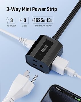 6Ft Extension Cord, SUPERDANNY Mini Flat Plug Power Strip, 13A Indoor