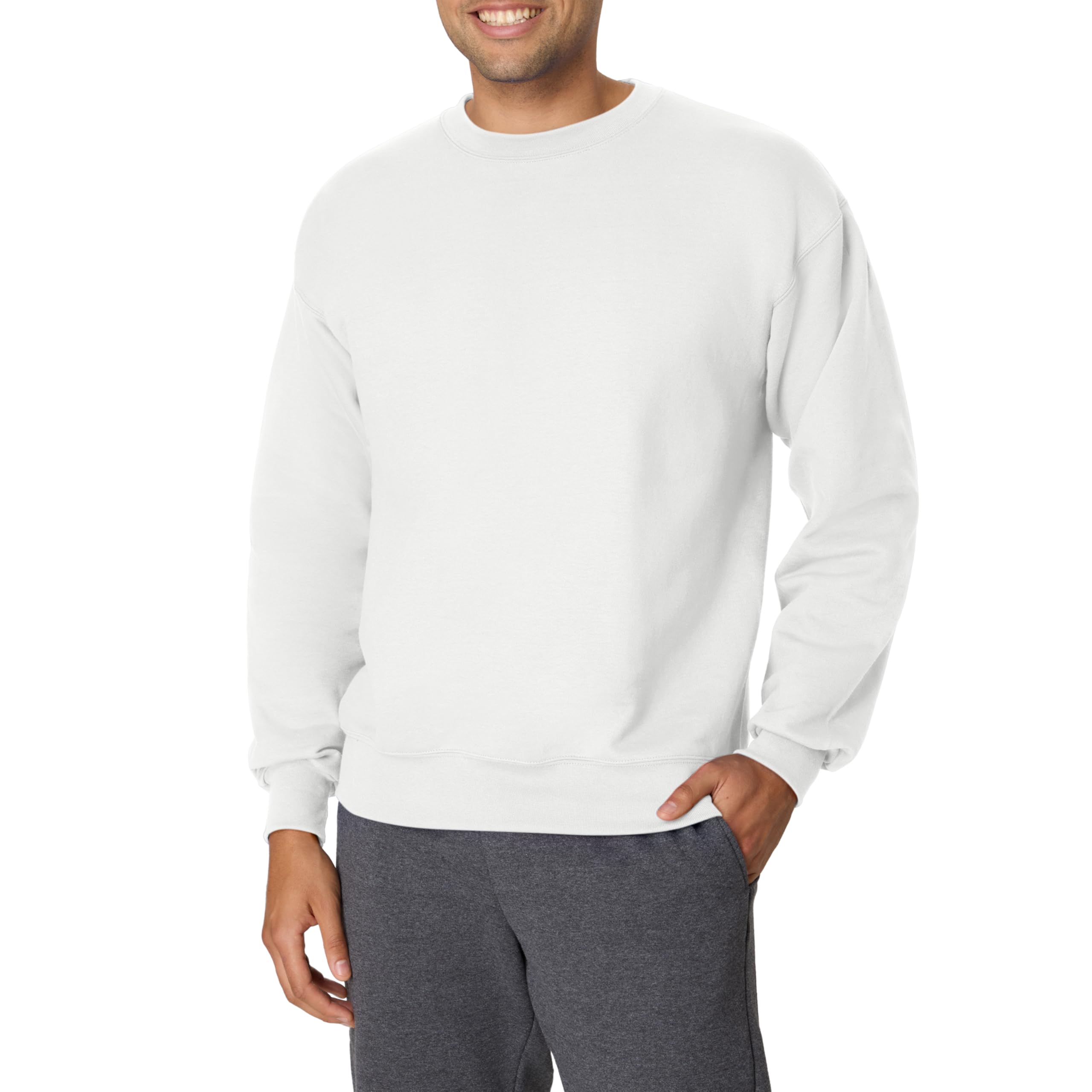 Hanes Men's, Heavyweight Fleece Sweatshirt, Crewneck Pullover, White, M
