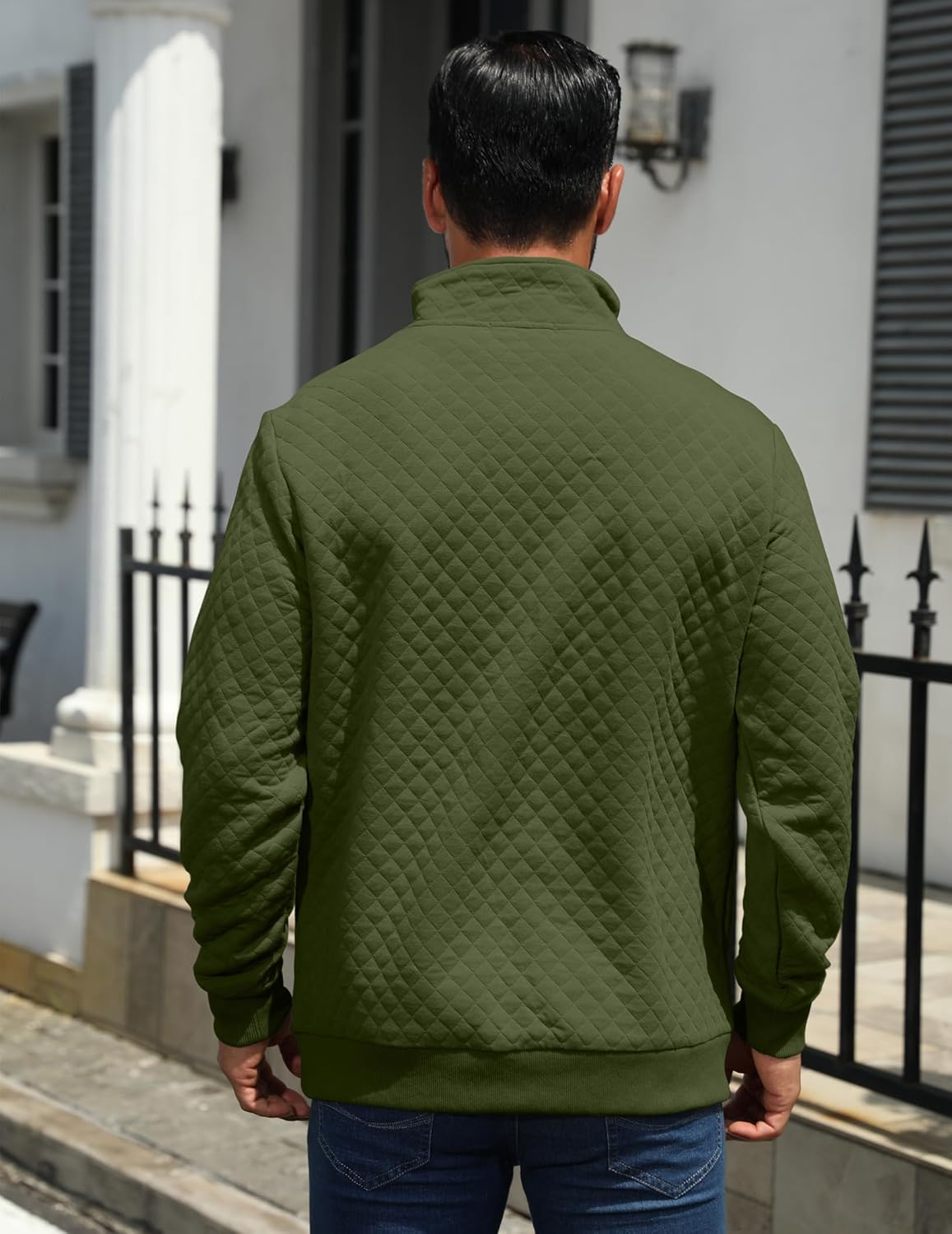 MioRoim Men's Quarter Zip Casual Pullover 1/4 Quilted Waffle Long Sleeve Sweatshirt Mock Neck Sweater with Pocket - Image 3