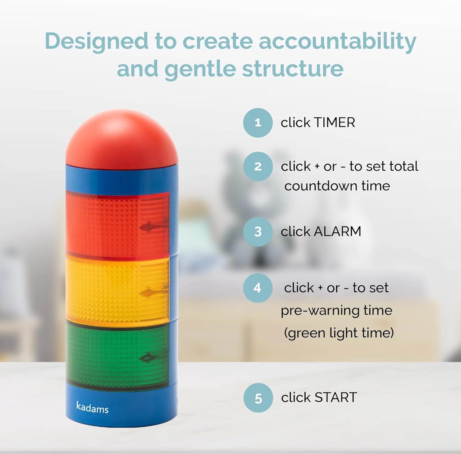 KADAMS Visual Timer for Kids with Audio Pre-Alarm - Traffic Light Alarm for Kids Toddler Teachers Classroom Home Time Management Tool 24hr Countdown Pause Memory Function