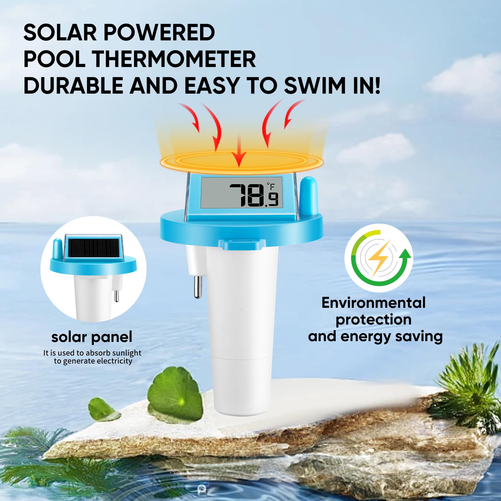 Łatwy do odczytania pływający termometr do basenu solarnego IPX8 wodoodporny cyfrowy termometr do basenu, jacuzzi, stawów, kąpieli lodowych