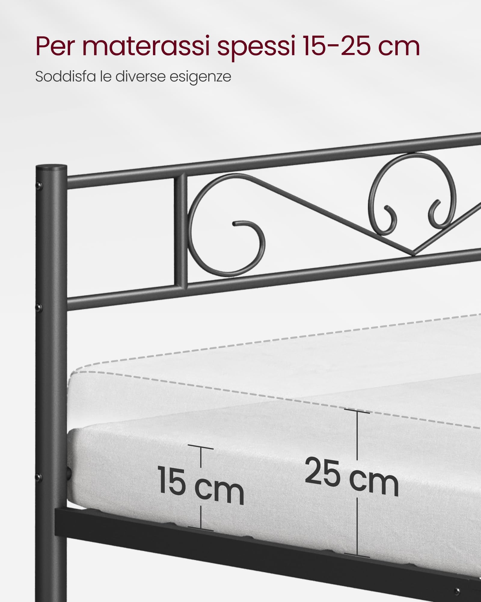 VASAGLE Struttura Letto Matrimoniale, Letto a Doghe in Metallo per Materassi di 160 x 190 cm, per Stanza di Ospiti, Montaggio Facile, per Spazi Piccoli, Nero Inchiostro RMB069B01