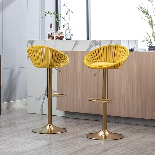 Miniatura 9 de Taburetes de bar modernos ajustables con respaldo, juego de 2, taburetes giratorios de altura de mostrador, taburetes de bar para encimera de