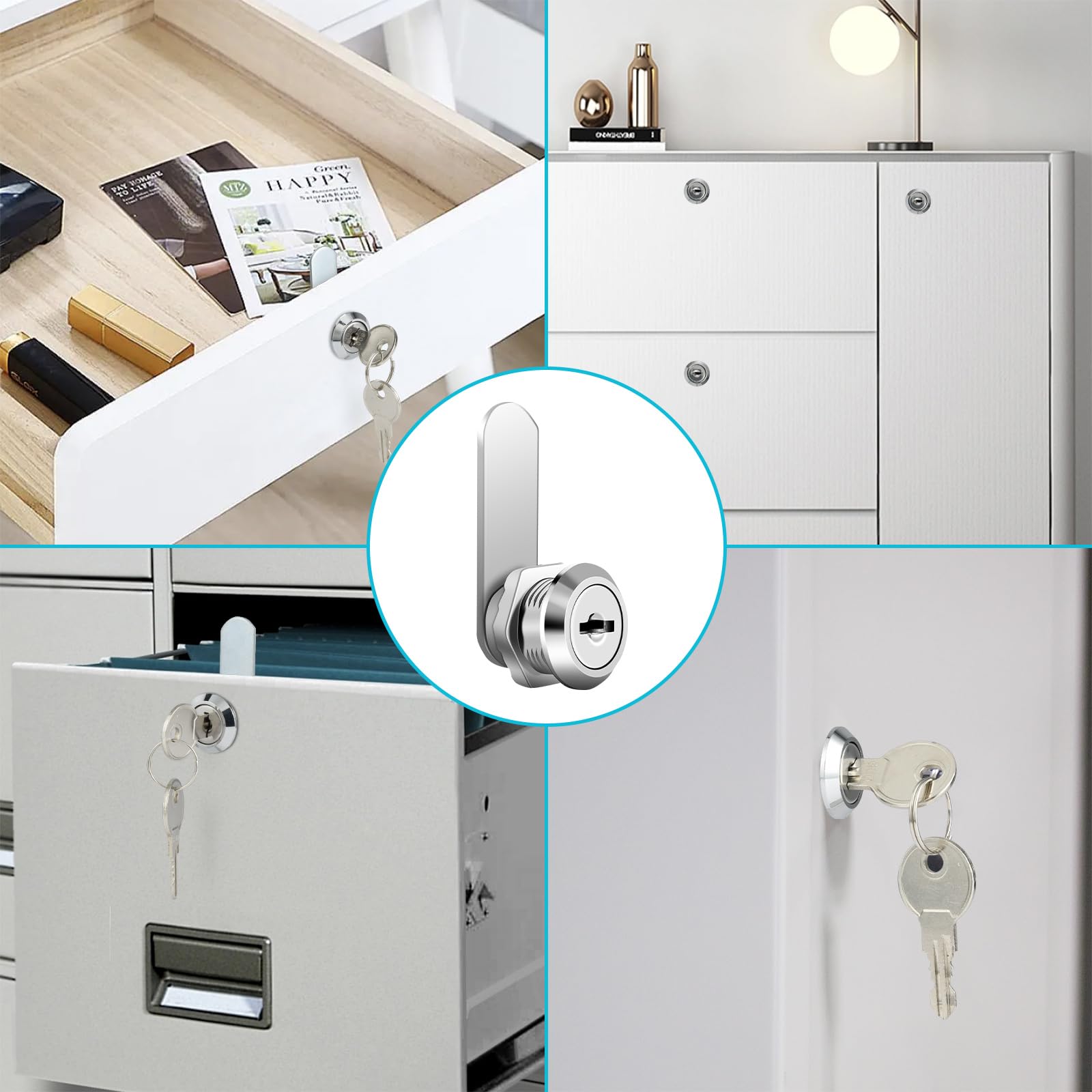 AiQInu Cerradura Buzon 16mm, Cerradura de Leva Universal de Seguridad de Buzón con 2 llaves, Viene con 7 Placas de Bloqueo Diferentes para Puerta de Armario, Buzones, Vitrinas