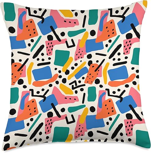 Almohada estilo Memphis de los años 80 y 90, diseño geométrico retro, 18 x 18 pulgadas, multicolor