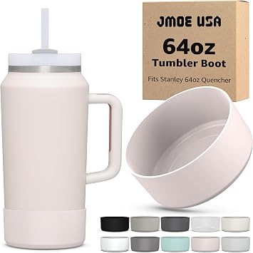 Jmoe USA Boot for 64oz Stanley Quencher H2.0 FlowState Tumbler With Handle | BPA Free Silicone | Sleeve Protector for Bottom of Cup | Protects Against Dents & Scratches Rose Quartz