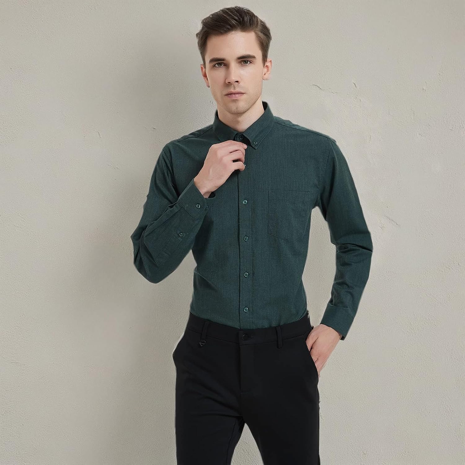 MGWDT Men's Dress Shirts Long Sleeve Oxford Button Down Shirt Classic-Fit Cotton Blouse Wrinkle Resistant - Image 7