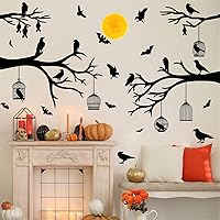 Vista 54 de Halloween Tree Branch Wall Decals Crow Black Raven Bird Wall Decals Peel and Stick Birdcage Raven Stickers Removable Black Crows Branches Halloween