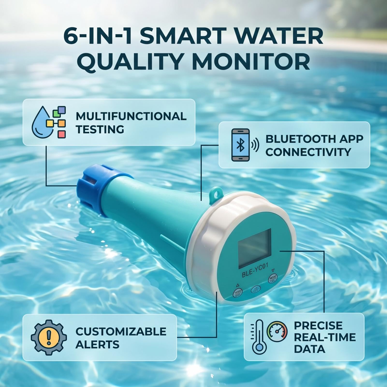 Testeur Ph Piscine Bluetooth Moniteur De Piscine Intelligent Détecteur 6 En 1 Testeur De Qualité De L'eau Pour Tester Ph Tds Ec Orp Cl Et Température