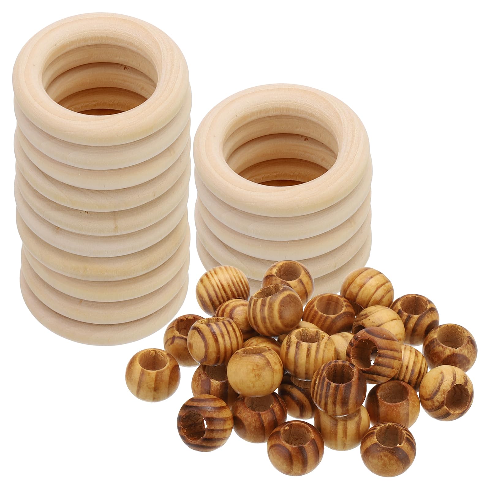 PATIKIL Natural Wood Rings and Unfinished Wooden Beads Set