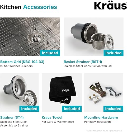 Miniatura 5 de Kraus Standart PRO - Fregadero empotrado de acero inoxidable de 33pulgadas y calibre 16con doble tarja 6040 - KHU104-33