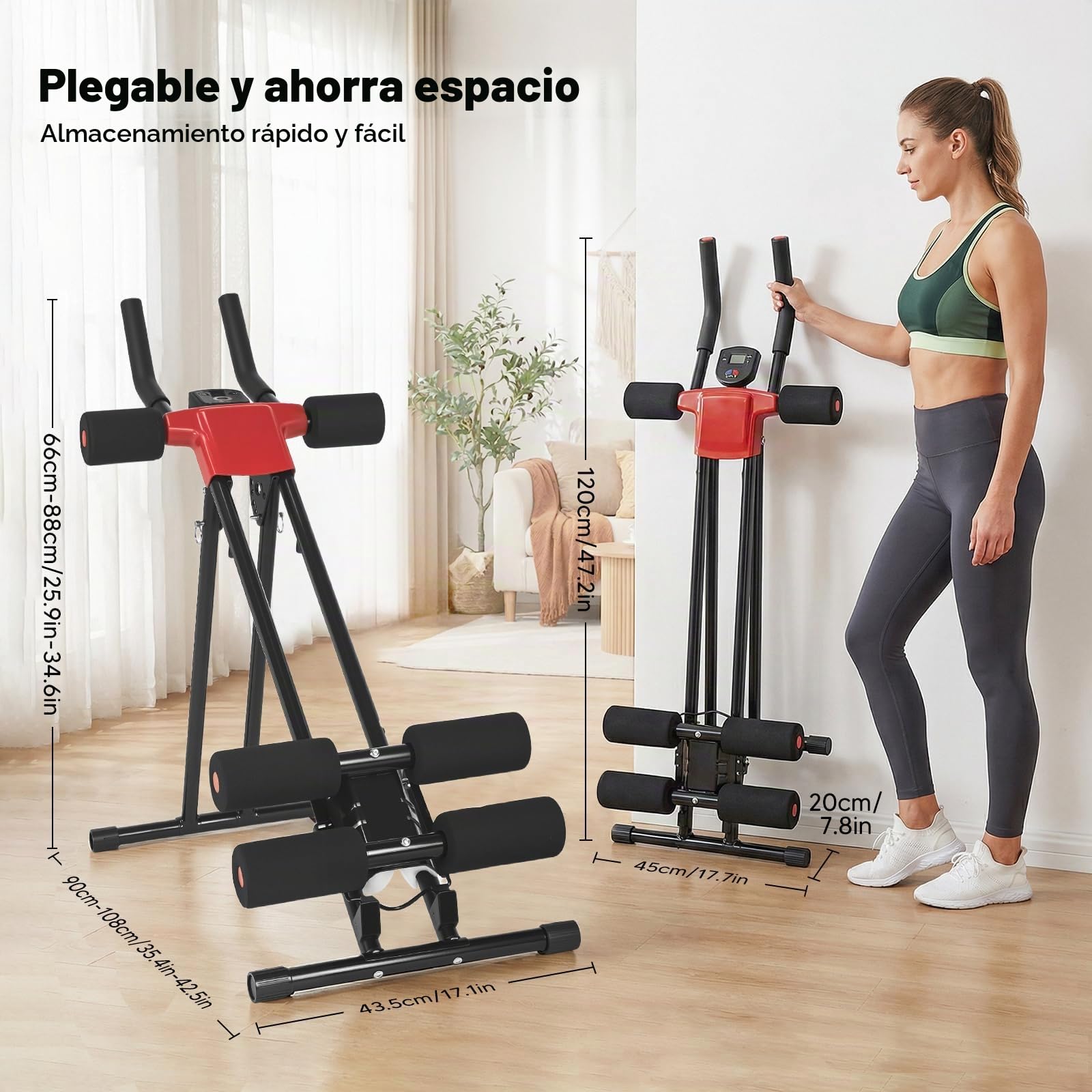 Máquina Abdominal Plegable para Casa, 5 Niveles de Resistencia Ajustables, Pantalla LED, Marco de Acero hasta 120kg, Entrenamiento Completo para Abdomen, Piernas, Brazos y Glúteos