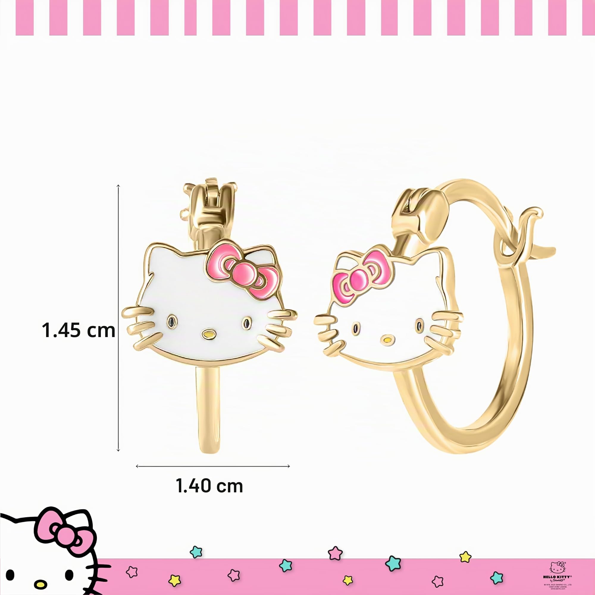 Sanrio Hello Kitty - Pendientes de aro para mujer, plata de ley y esmalte Hello Kitty Licencia Oficial