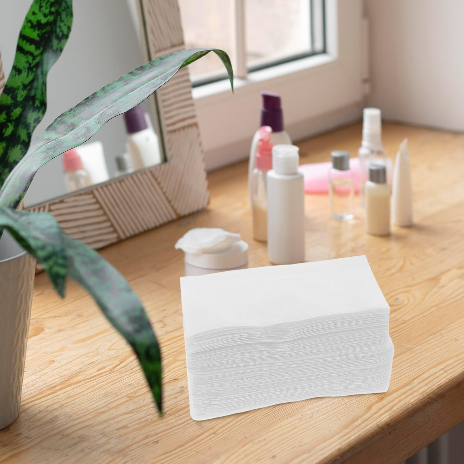PLAFOPE 500 Piezas Toallitas Faciales Desechables de Algodón Estirable Paños Grandes para Limpieza y Desmaquillado Uso Húmedo y Seco para Mujer Almohadillas Suaves para Toner y Cuidado