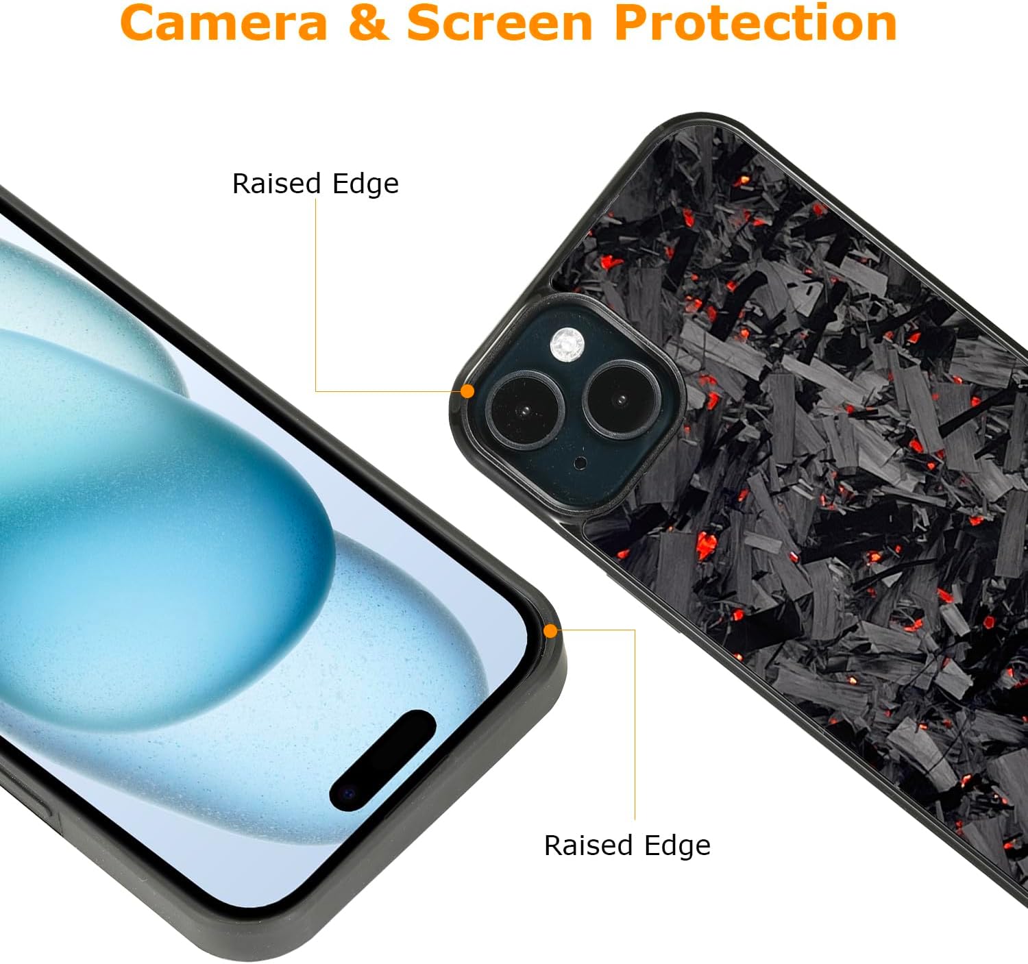 molzar Grip Series for iPhone 15 Case with Real Forged Carbon Fiber, Grippy Edges Design, Works with Qi-Certified Chargers, Compatible with iPhone 15, Glossy Black/Red