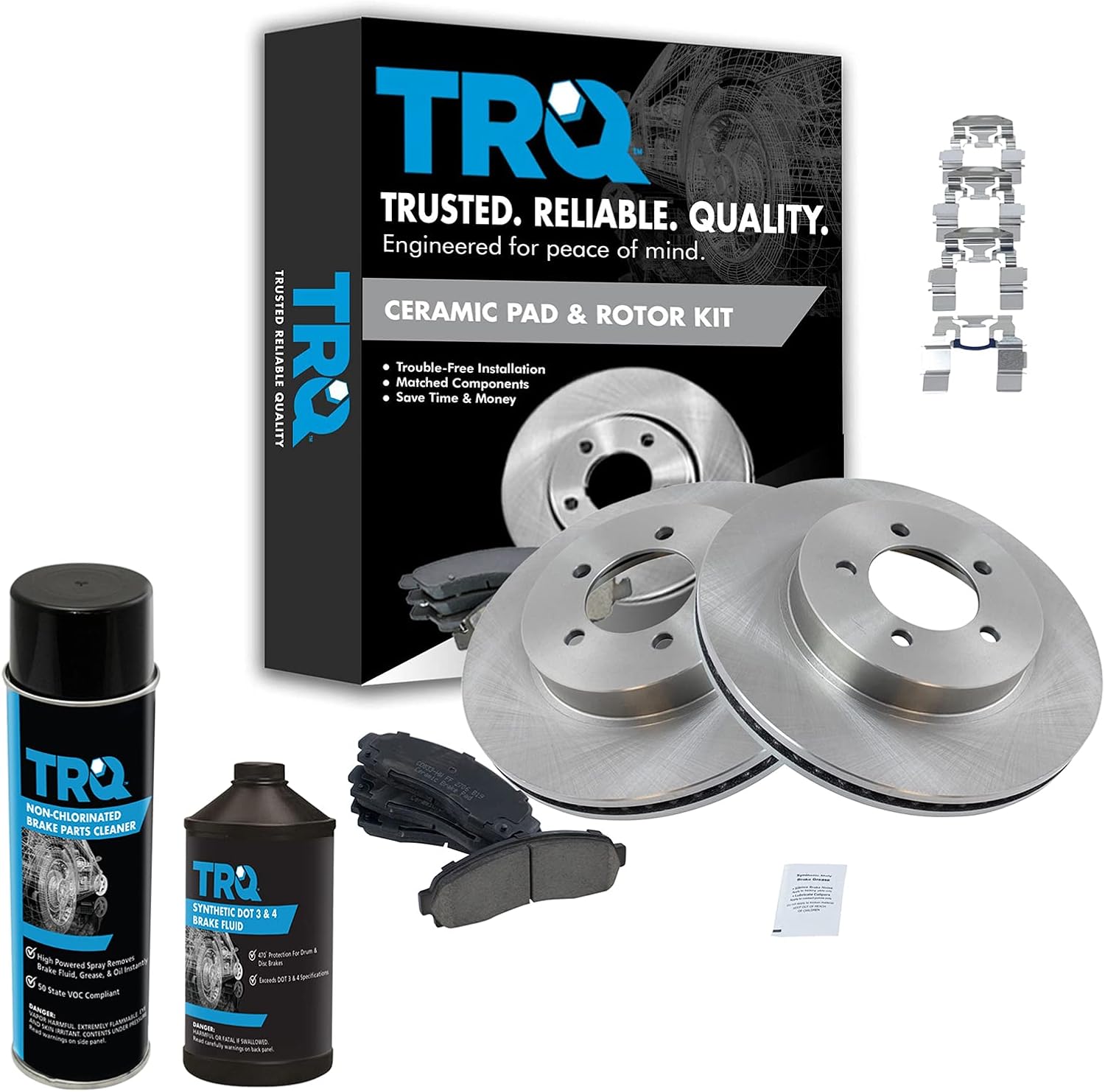 TRQ Front Brake Pad & Rotor Kit Brake Chemical Kit Brake Pads Brake Rotor Ceramic Compatible with 2002-2005 Ford Explorer Mercury Mountaineer