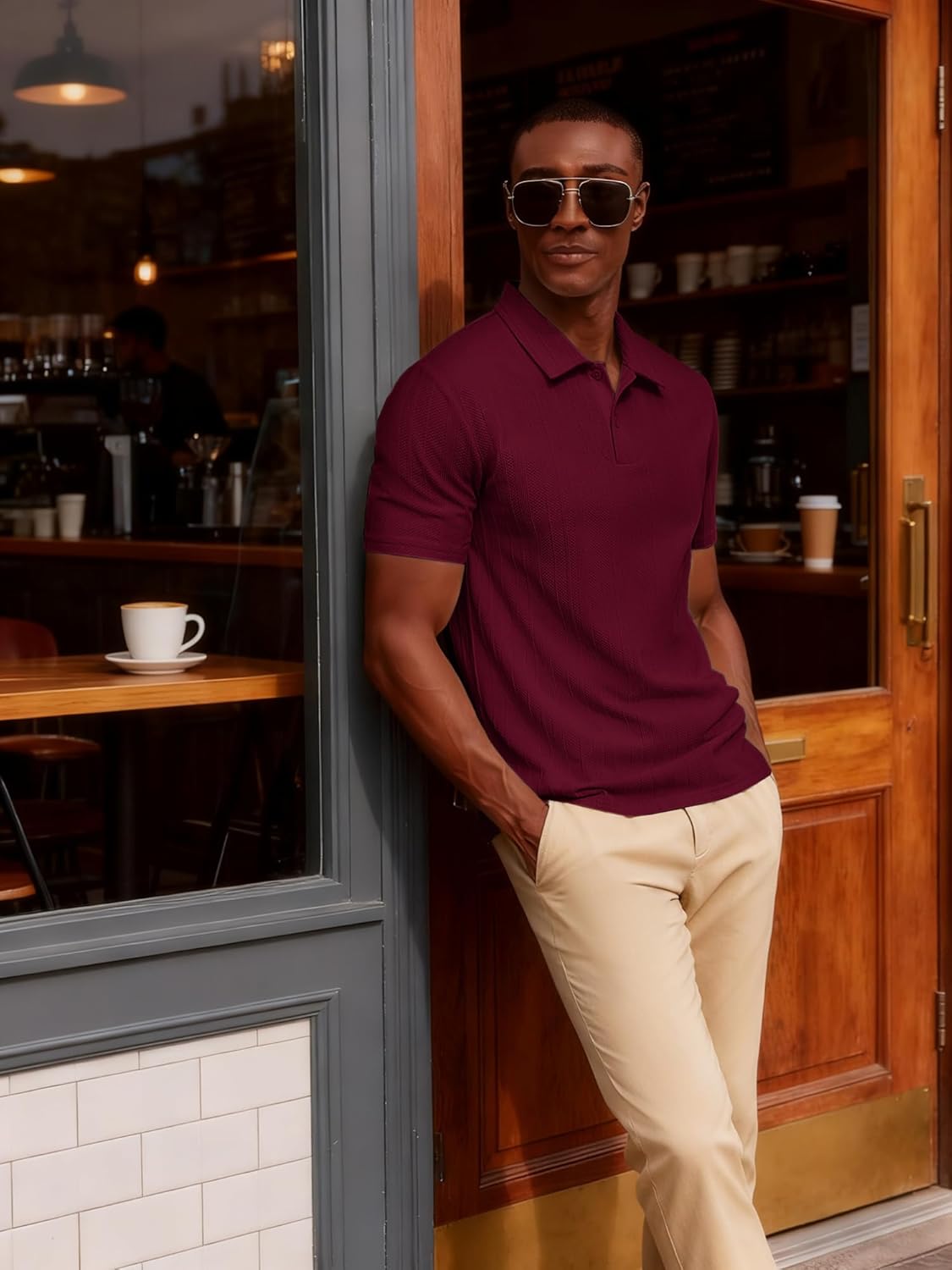 PJ PAUL JONES Mens Polo Shirts Short Sleeve Textured Knit Polo Casual Dress Shirts Summer Golf Shirts Fashion Tops - Image 3