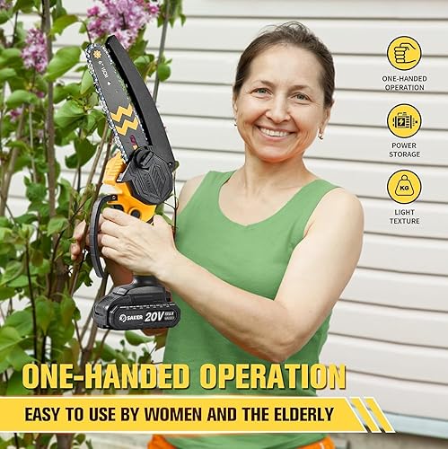 Miniatura 6 de Saker Mini motosierra inalámbrica de 6 pulgadas, bloqueo de seguridad, motosierra eléctrica inalámbrica, motosierra pequeña de mano para cortar