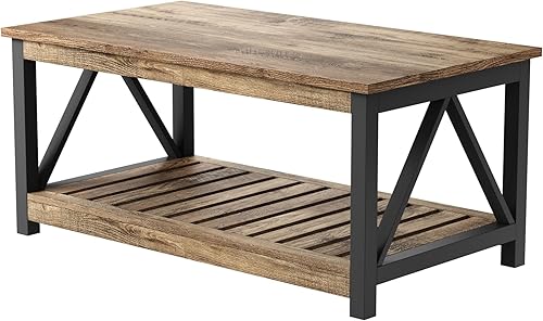 Miniatura 33 de ChooChoo Mesa de centro de granja, mesa rústica vintage para sala de estar con estante, 40 blanco Blanco,Negro -,Espresso,Negro puro,Roble rústico y