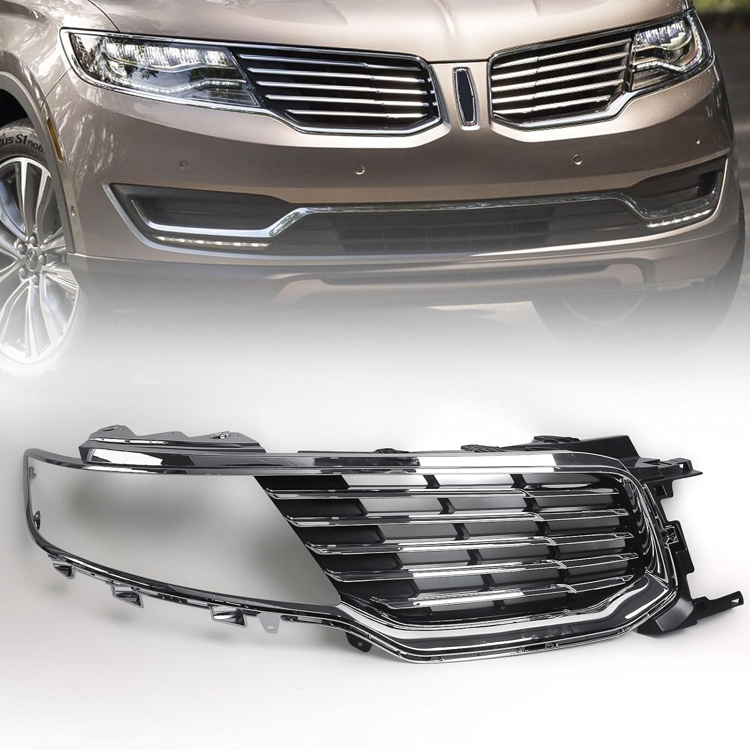 JOLONG Front Grille Right Passenger Side Fit for Lincoln MKX 2016-2018 Bumper Upper Hood Grill Replacement for FA1Z8200AA FO1200596 Front Right (Passenger Side)