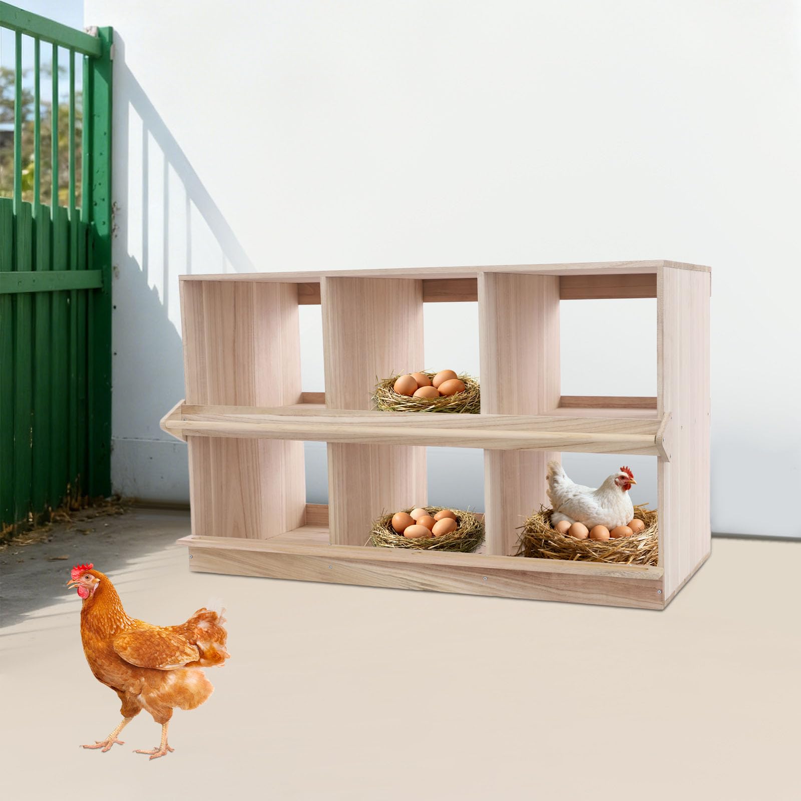 Jaula para gallinas, 6 compartimentos, madera, 94 x 44 x 58 cm, nido para pollos, codornices, patos, palomas