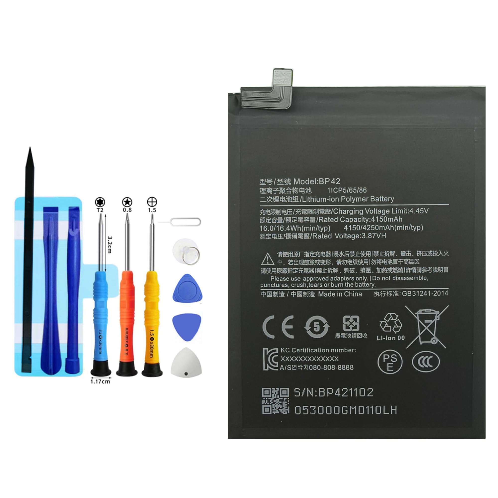 BP42 Batería de repuesto para Xiaomi Mi 11 Lite, batería recargable de 0 ciclos compatible con Xiaomi Mi 11 Lite con kits de herramientas de reparación
