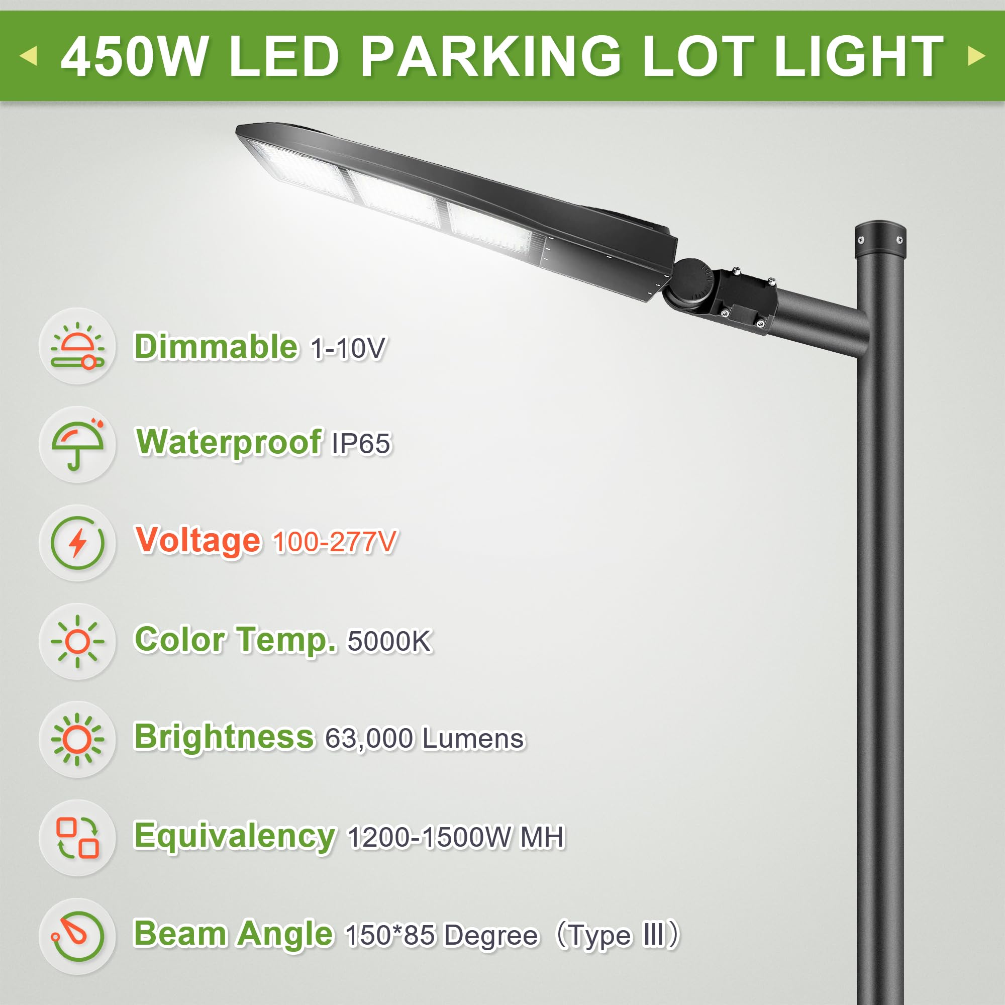 450W LED Parking Lot Lights, LED Street Area Lights, 20KV Surge