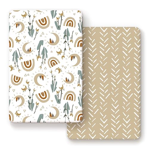 GRSSDER Paquete de 2 sábanas elásticas para empacar y jugar, de punto de jersey ultra suave, juego de 2 sábanas portátilesmini cunas para niñas y