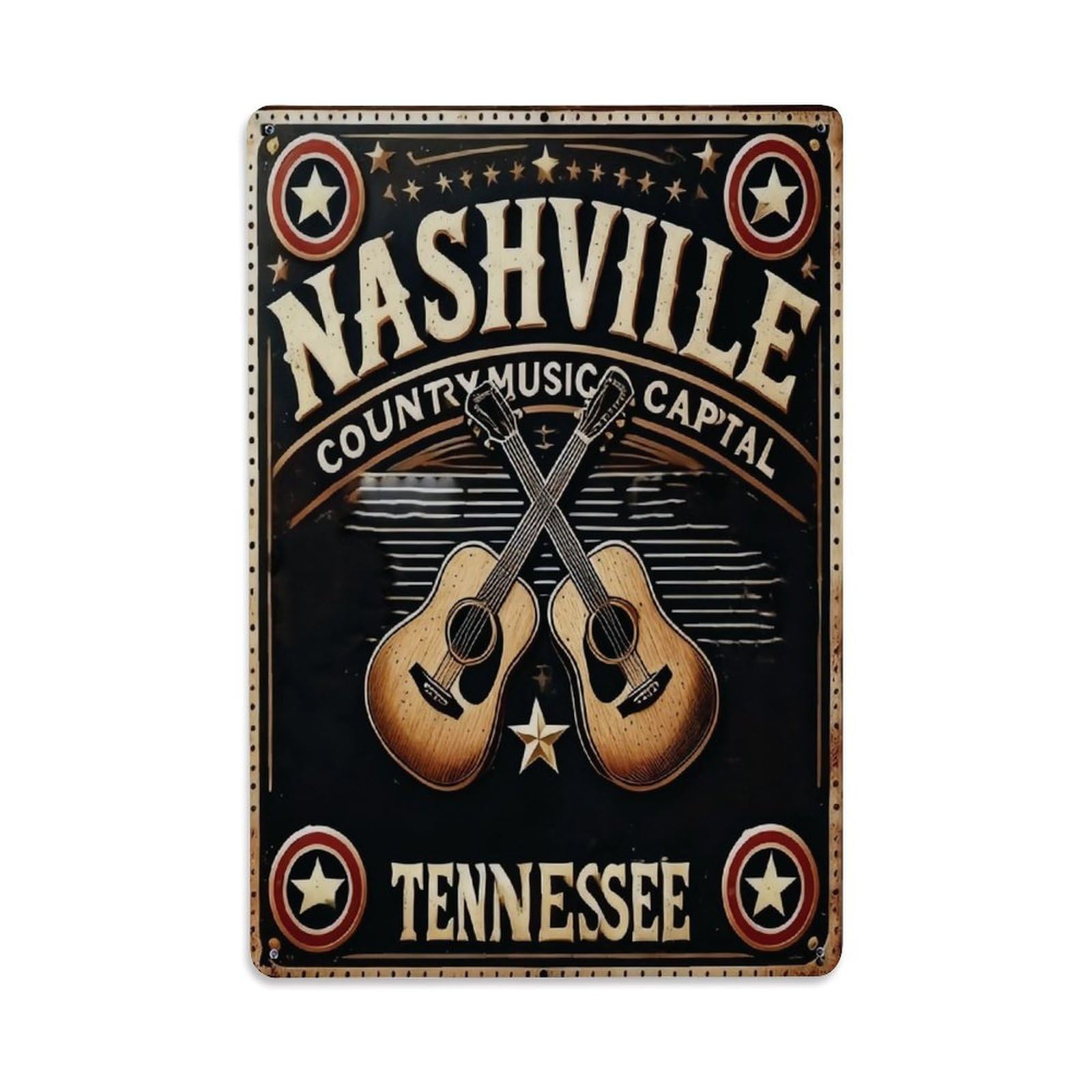 Ldfuieksufg Style Nashville Tennessee Country Music Guitar Sign Vintage Aluminium Metal Sign, Retro Wall Decor For Home, Bar, Garage & Farmhouse 30X20cm