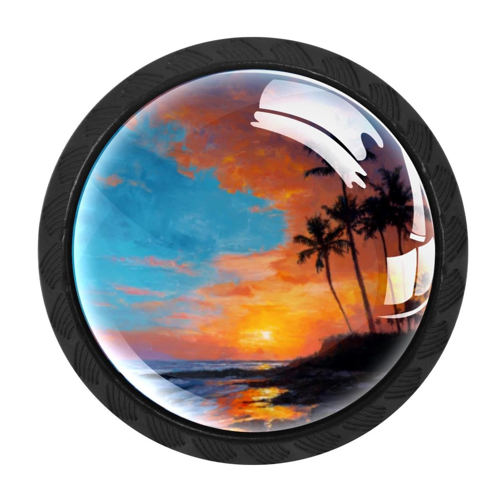 CHENZZZZ 4 Pieces Round Cabinet Knobs Rustic Dresser Knobs, Drawer Cupboard Wardrobe Cabinet Pulls Handles Hardware for Home Kitchen Furniture, Tropical Palm Beach Sunset (3)
