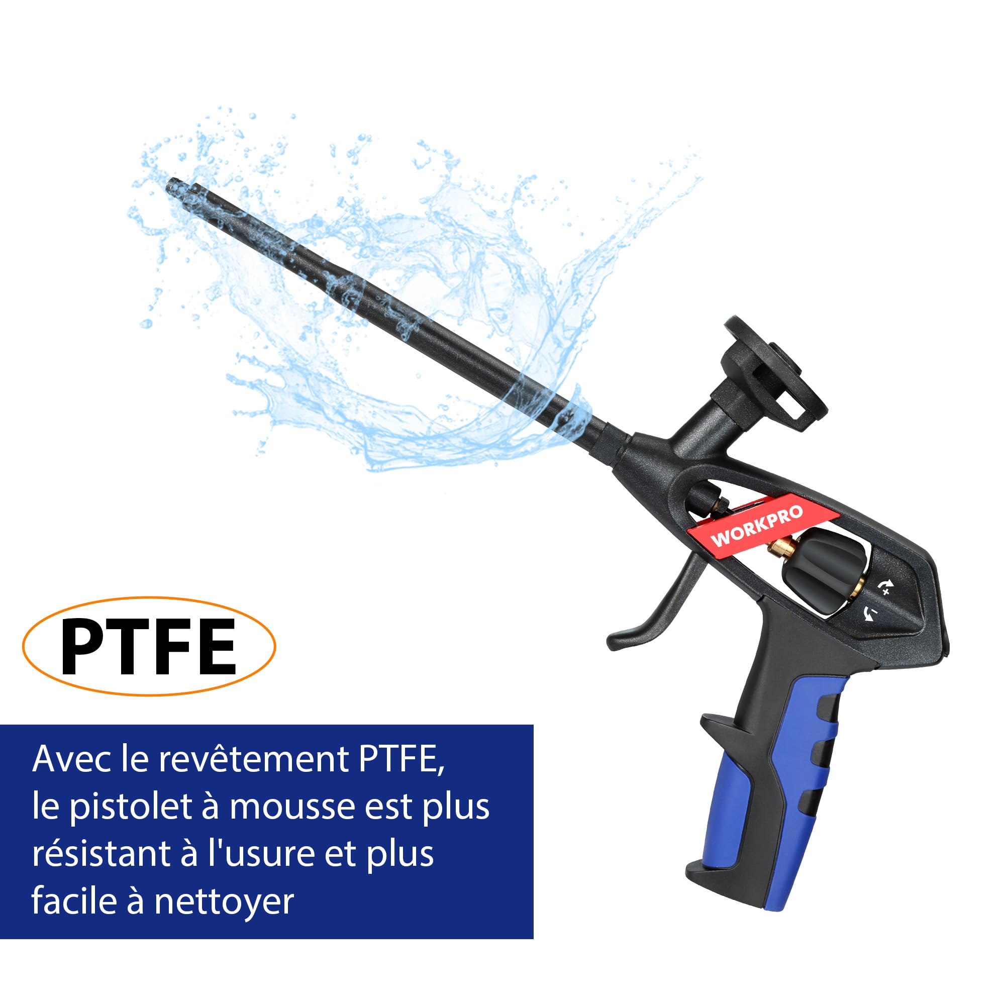 WORKPRO Pistolet Mousse Polyurethane, Pistolet à Mousse, Pistolets à Mousse Expansive PU, Réglage d'une Seule Main, Sortie de Mousse Réglable et Précise pour Calfeutrage, Etanchéité, Remplissage