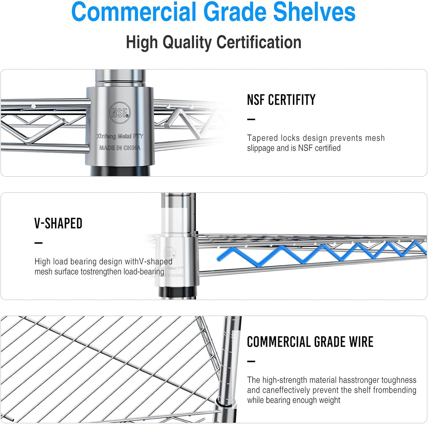 6-Tier NSF Metal Corner Shelf Wire Shelving Unit - 600lbs Capacity, Adjustable, with leveling feet & Shelf Liners - Ideal for Garage, Kitchen - 20" L x 20" D x 72" H - Pentagonal-Shape - Chrome