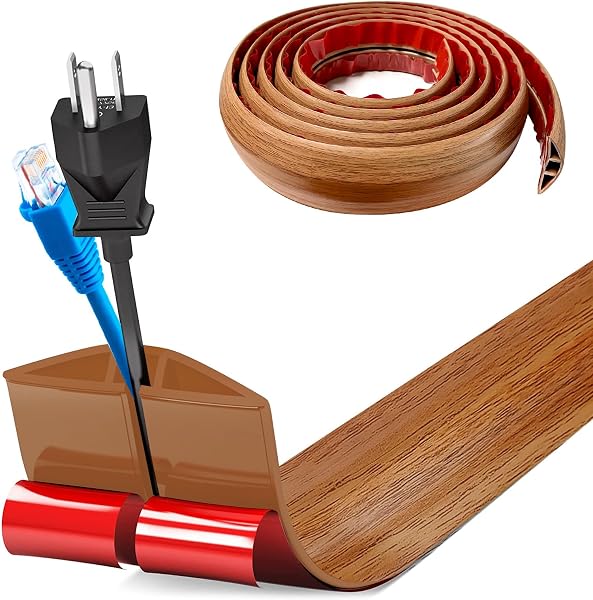 Pasacables Suelo, Canaleta Cables Suelo, 1M x5cm Protector de Cables para Suelo, Cubiertas de Suelo para Cables Autoadhesiva Montaje para Todos los Hogar, Oficina, Escuela, Almacén(Madera Amarillo) - 1